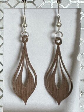 Brown Teardrop Wood Dangle Earrings - Lightweight Women Jewelry